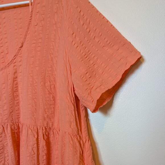 a new day L Cotton Dress WITH POCKETS! | Coral Tiered Babydoll - Picture 6 of 8